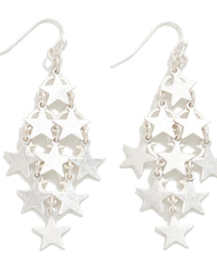 Linked Metal Star Tassel Drop Earrings