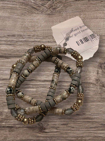 Mixed earth tone hacci with gold beads bracelet
