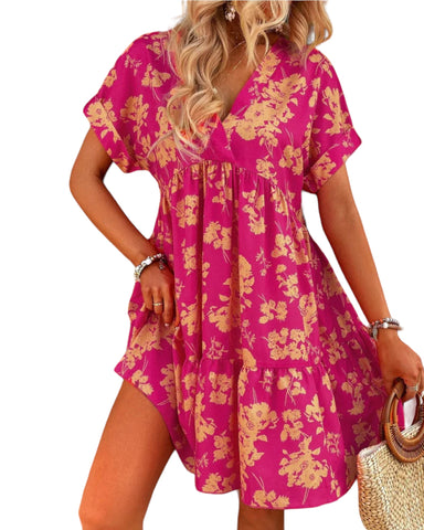 Floral Ruffle batwing sleeved dress