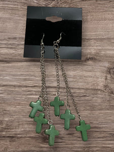 Green cross earrings