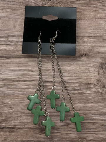 Green cross earrings