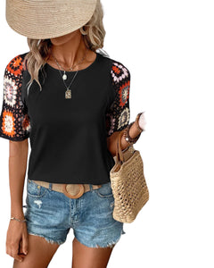 FLORAL CROCHET SHORT SLEEVE TOP