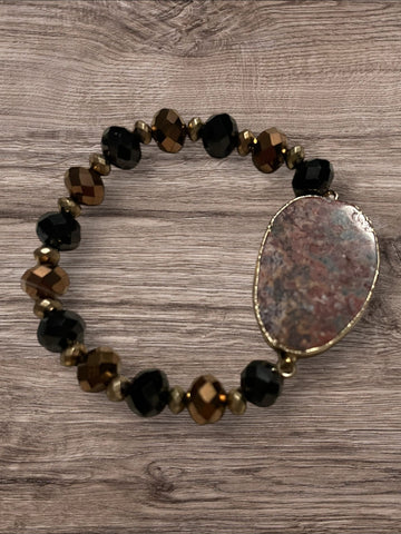 Multi color beaded stone pendant bracelet