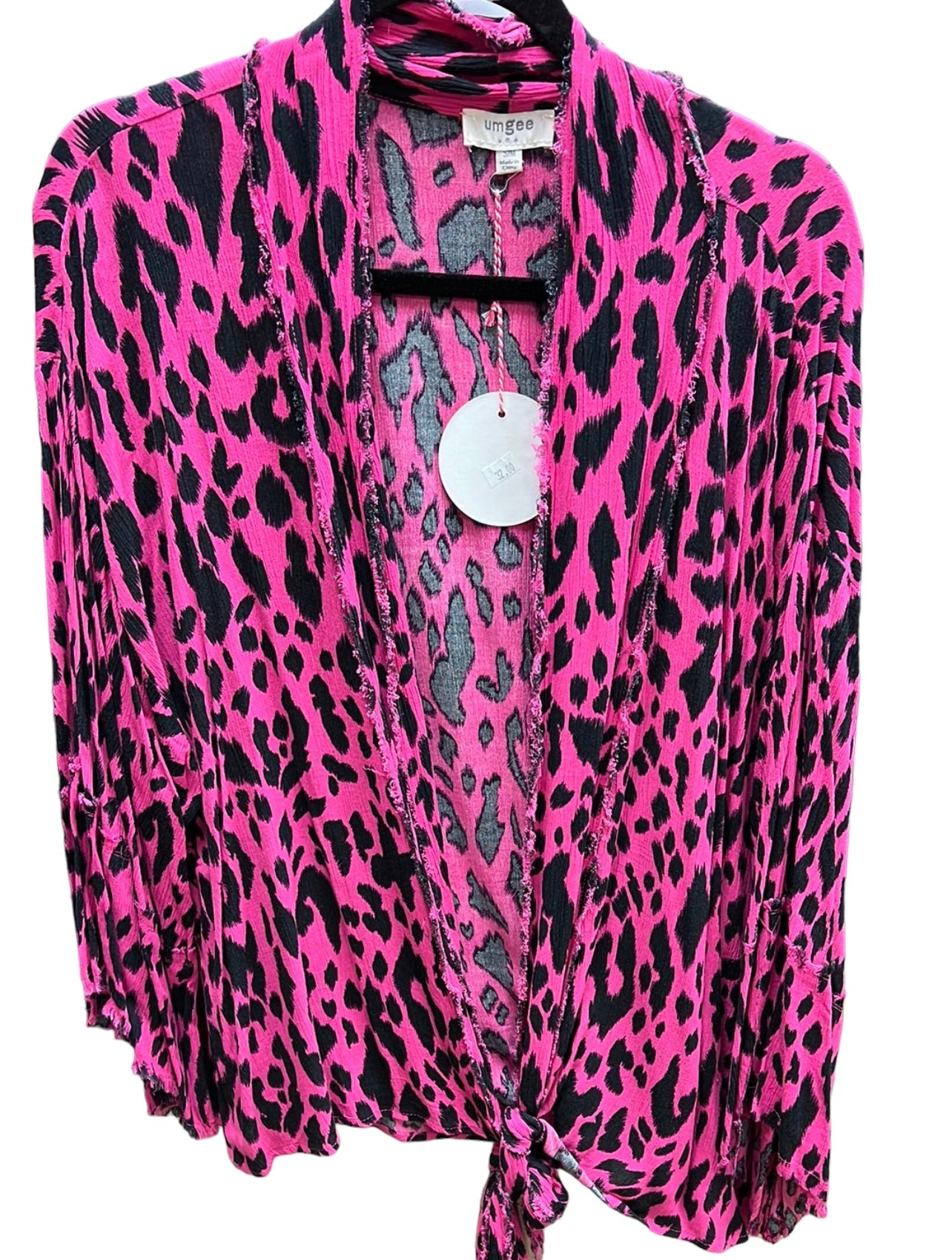 Pink Animal Print kimono With Front Tie