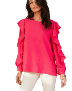 Solid Woven long sleeve flowy Top