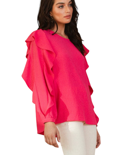 Solid Woven long sleeve flowy Top