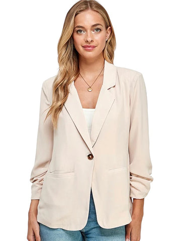 Single button ruched sleeve blazer lol