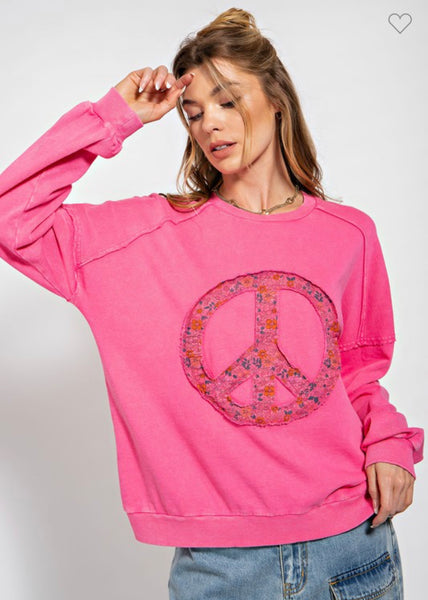 Peace sign washed pullover