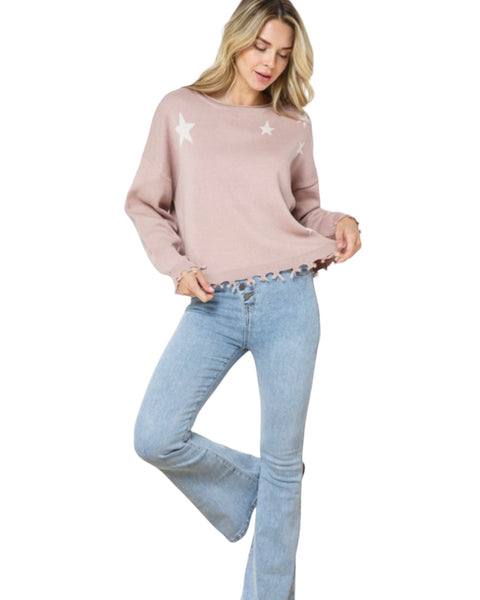 Star Frayed pullover sweater