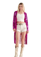 Sequin Fringe Star Back Open Cardigan