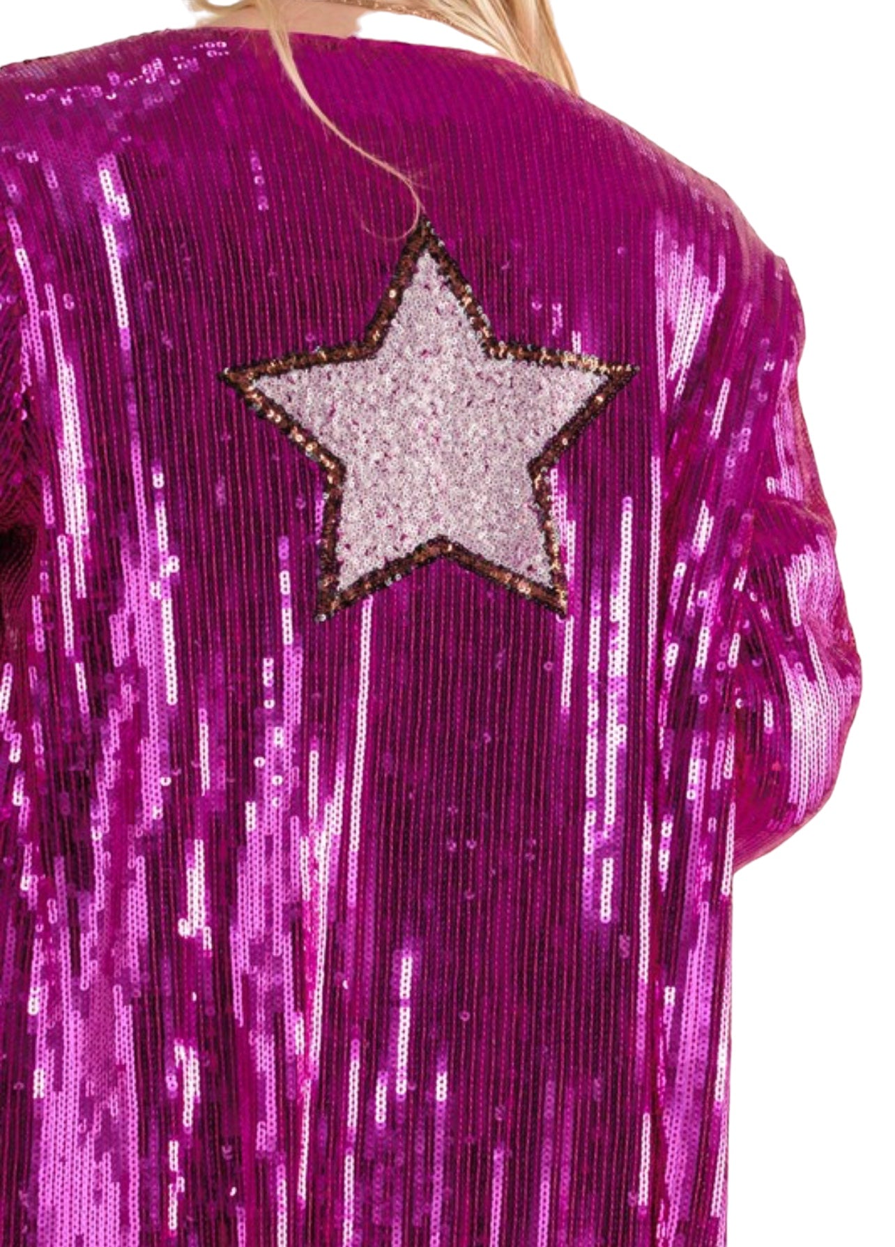 Sequin Fringe Star Back Open Cardigan