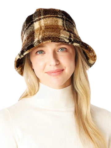 Plaid Fuzzy Sherpa Bucket Hat