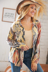 Aztec Print Button Down Shirt Jacket