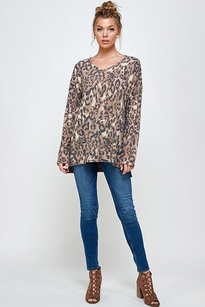 V NECK LONG SLEEVE SIDE SLIT LOOSE FIT TOP