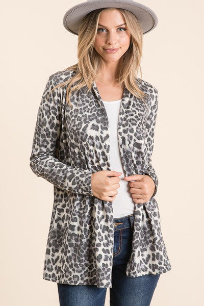 ANIMAL PRINT FRENCH TERRY OPEN CARDIGAN
