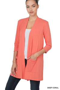 Coral Slouchy pocket open cardigan