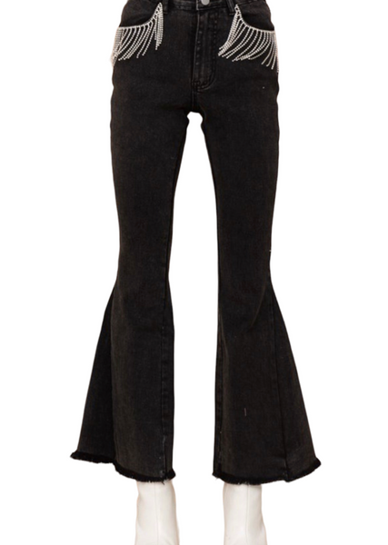 Twill Denim Flare Black Jeans