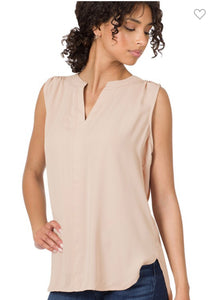 Split neck sleeveless blouse