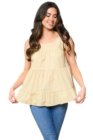 Tiered sleeveless swing top w/ keyhole in back