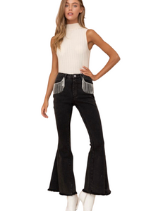 Twill Denim Flare Black Jeans