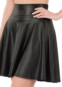 Black Faux Leather High Waist Skater Skirt