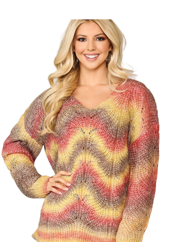 V Neck Ombré  Print Sweater