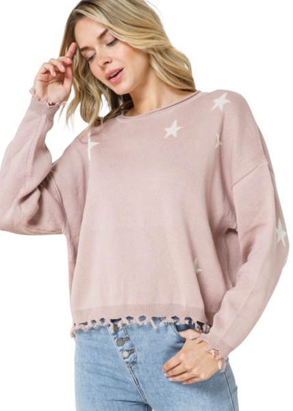 Star Frayed pullover sweater