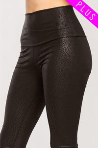 Plus Size Embossed Snake Skin PU Leather High Waist Legging