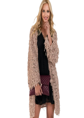 Beige Chenille Shag Cardigan