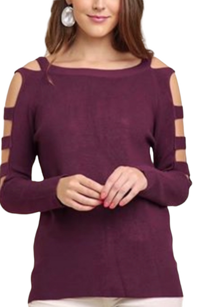 Purple Cold Shoulder  With Slitted Sleeves