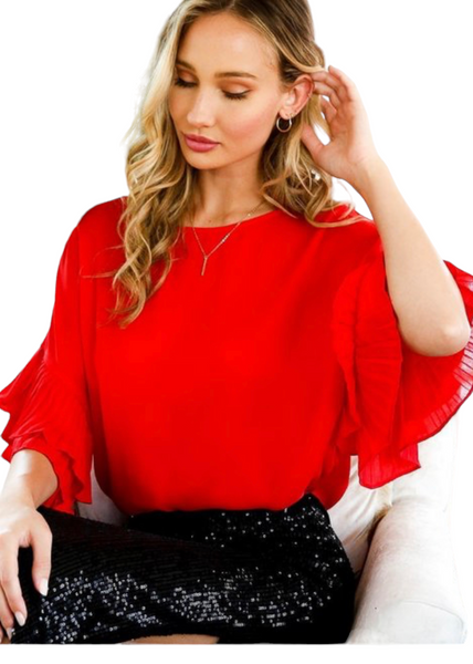 “Scarlet Sweetheart Ruffle Sleeve Top” ❤️✨