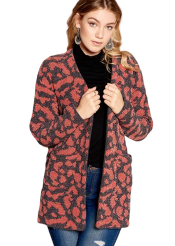 Animal Print Cardigan with pockets