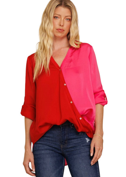 Color block long sleeve blouse