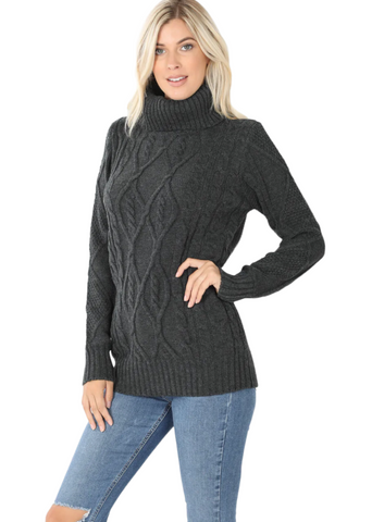 CABLE KNIT TURTLENECK SWEATER