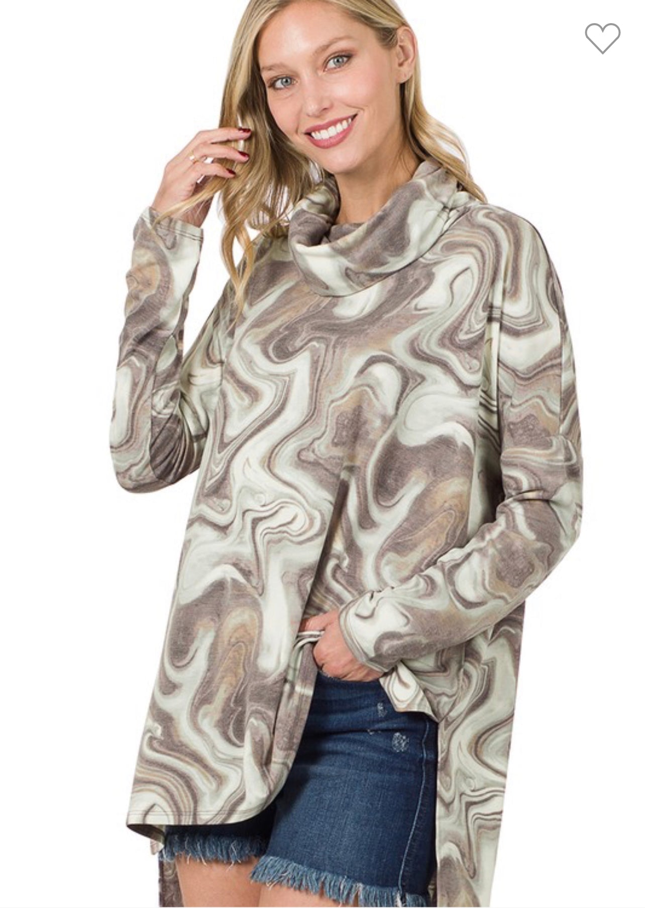 Green Print Cowl Neck Tunic