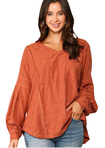 Star Textured Balloon Sleeve Top