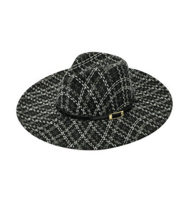 Black Stitches Pattern Fedora Hat w/ Buckle Trim