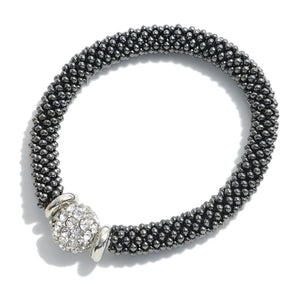 Interlocking Studded Bead Stretch Bracelet Featuring Rhinestone Bead Accent.  - Approximately 2.5" Diameter