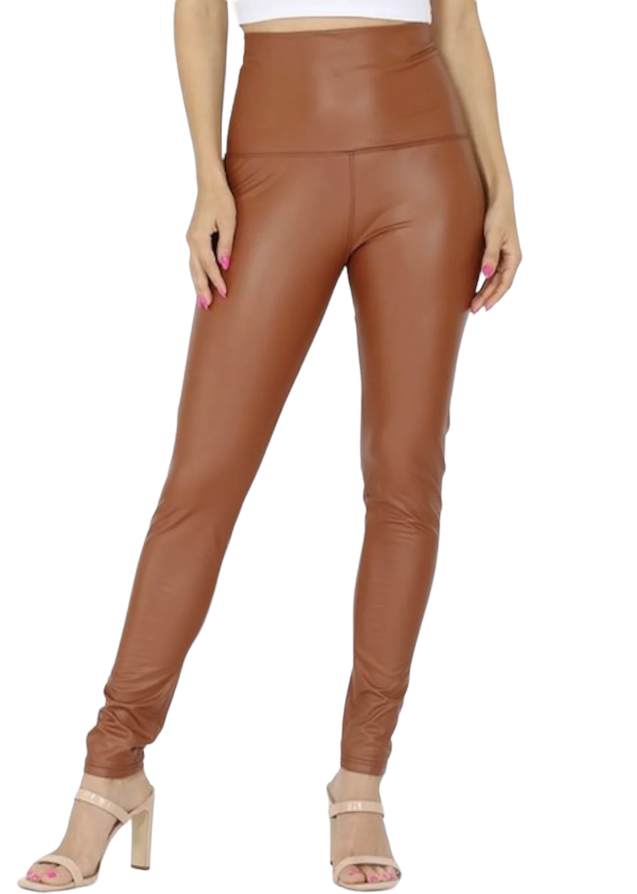 Cognac Faux Leather yoga pants