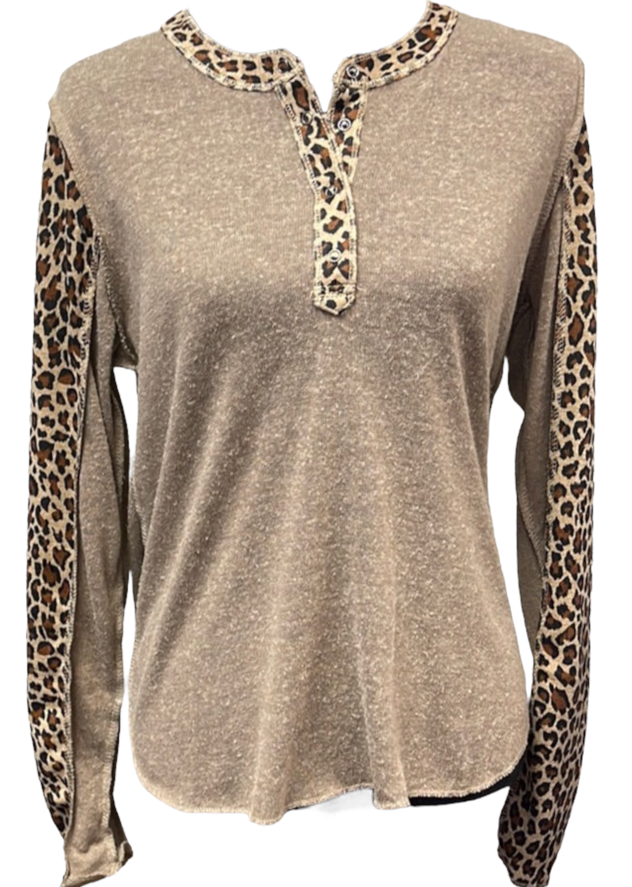 Tan Long sleeve Top With Animal Print