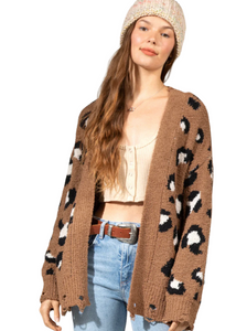 Leopard animal printed cozy knit sweater cardigan