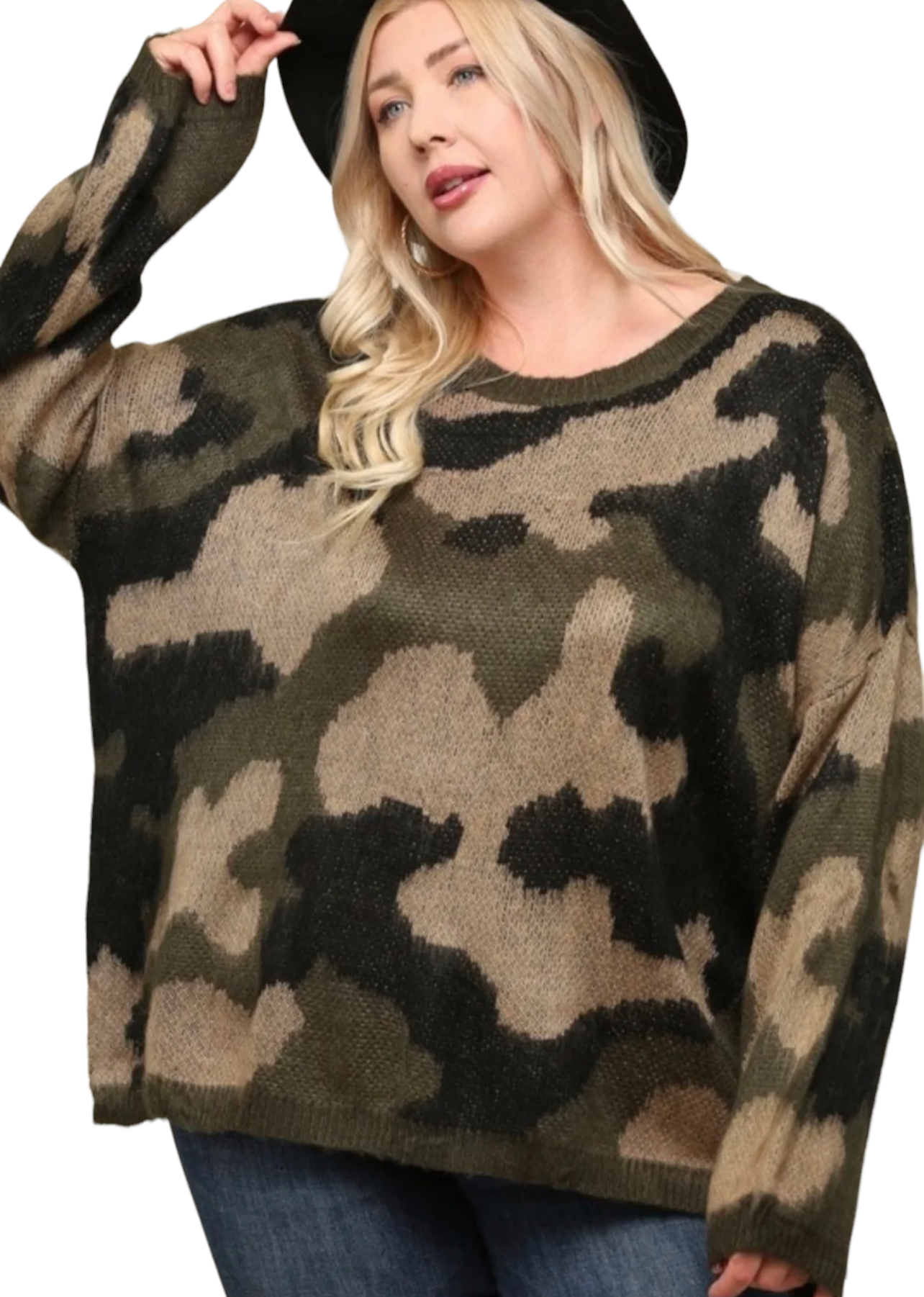 Plus Size Brown Camo Sweater