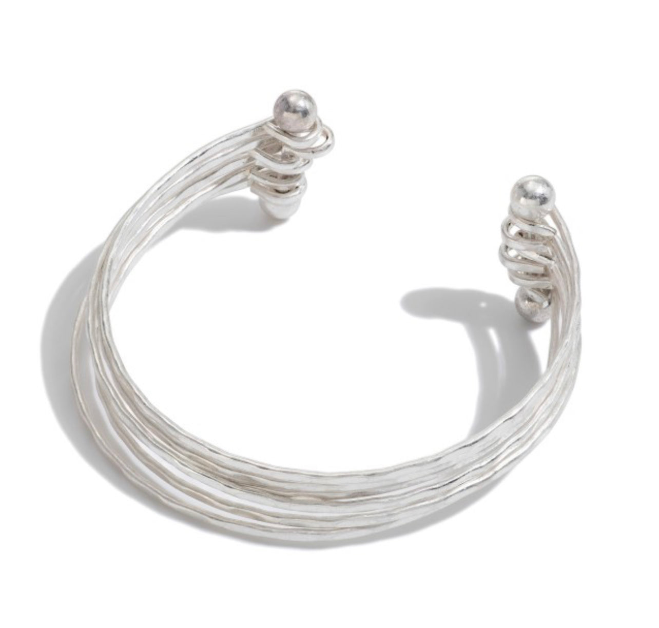 Layered Metal Silver Tone Cuff Bracelet