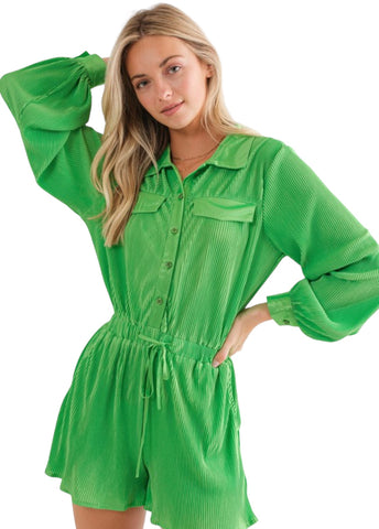 Accordion pleated collared romper