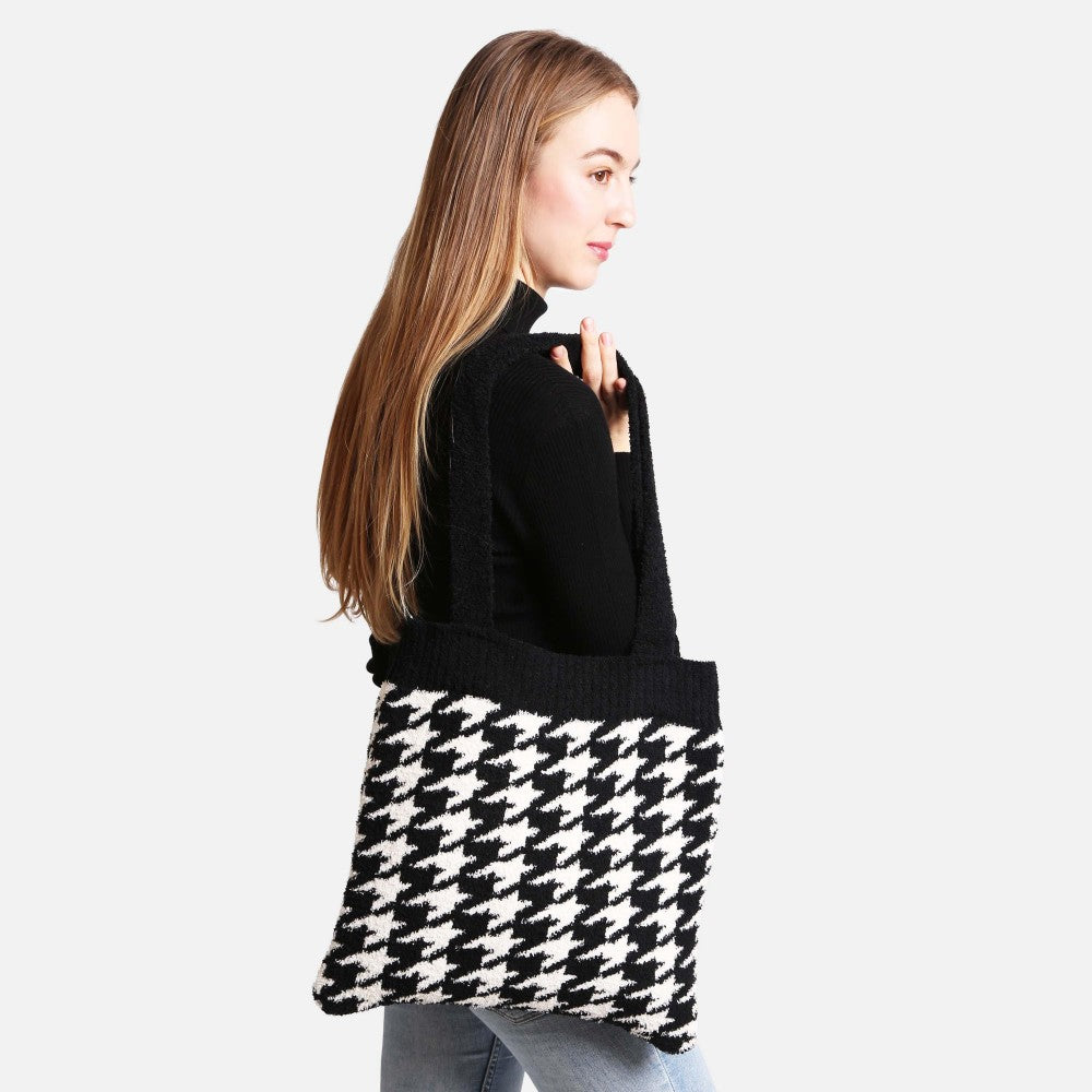 ComfyLuxe Houndstooth Knit Tote Bag