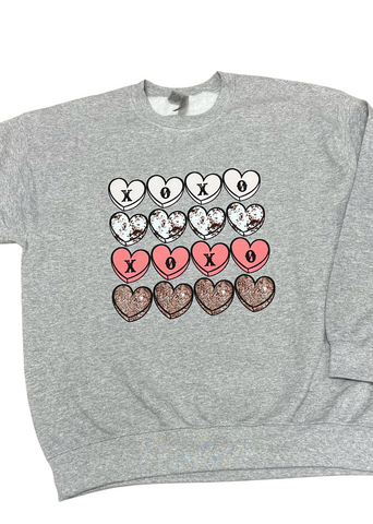 Graphic Sweat Shirt  Grey candy hearts