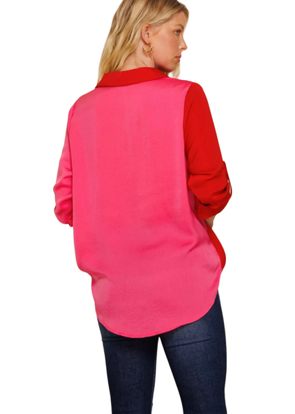 Color block long sleeve blouse