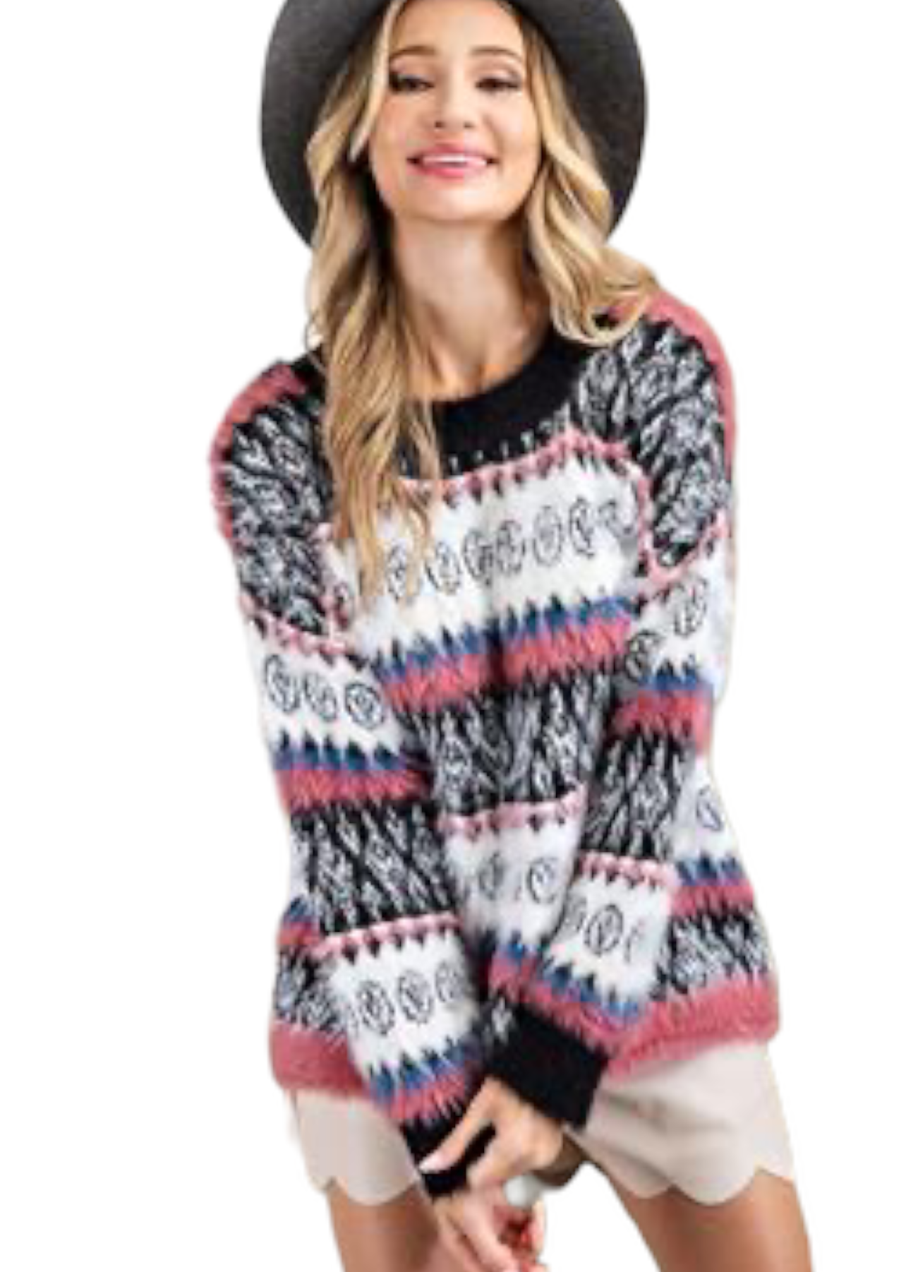 Abstract Multi Color Stripe Fuzzy Knit Oversized Sweater