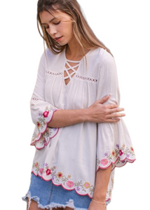 Boho Blouse Top With Embroidery