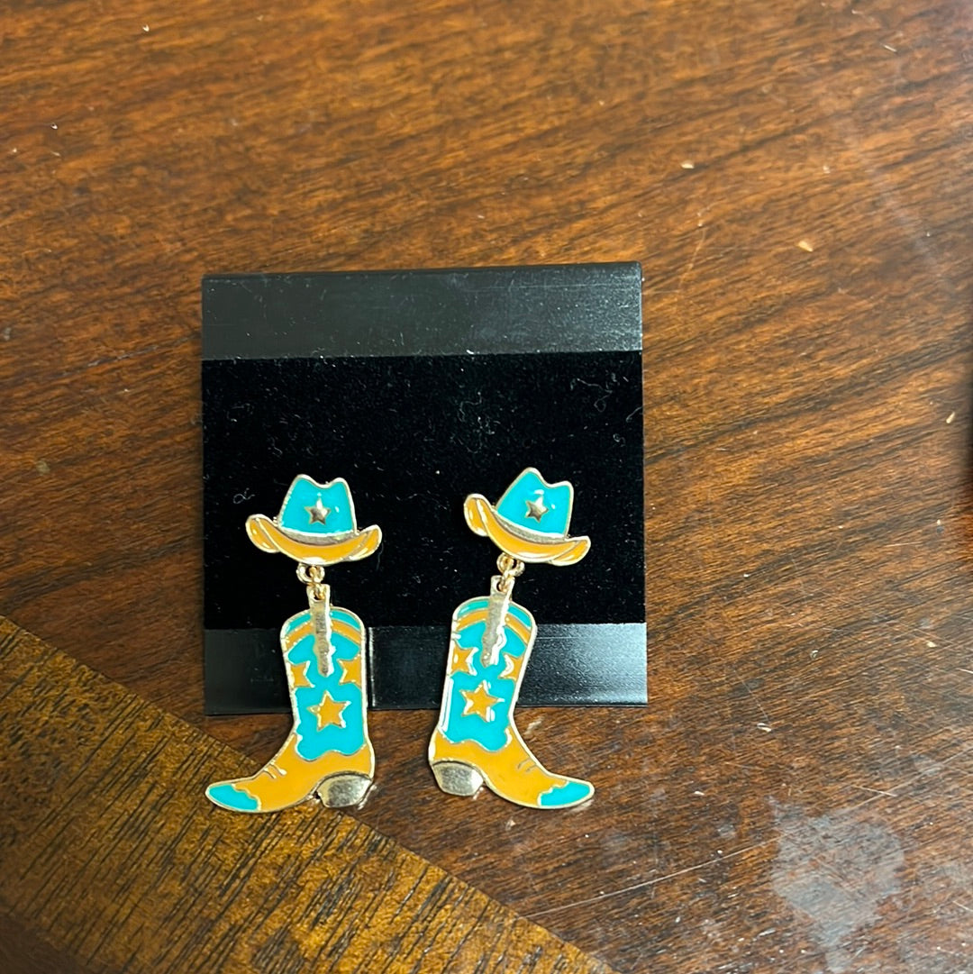 Turquoise cowboy Boot Earrings